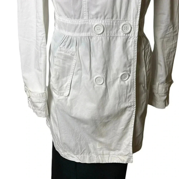 Cotton double breasted white trench coat,size 8. casual,career,vtg,Y2K, EC - Picture 13 of 14
